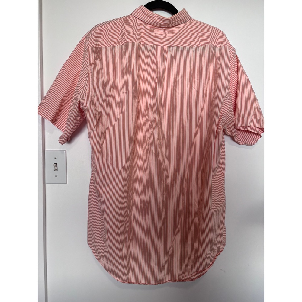 LANDS' END button down shirt mens XL orange white pinstripe short sleeve cotton - Picture 8 of 14